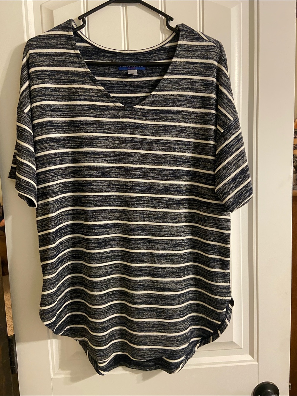 Simply Styled Navy and White Striped V-Neck Top
